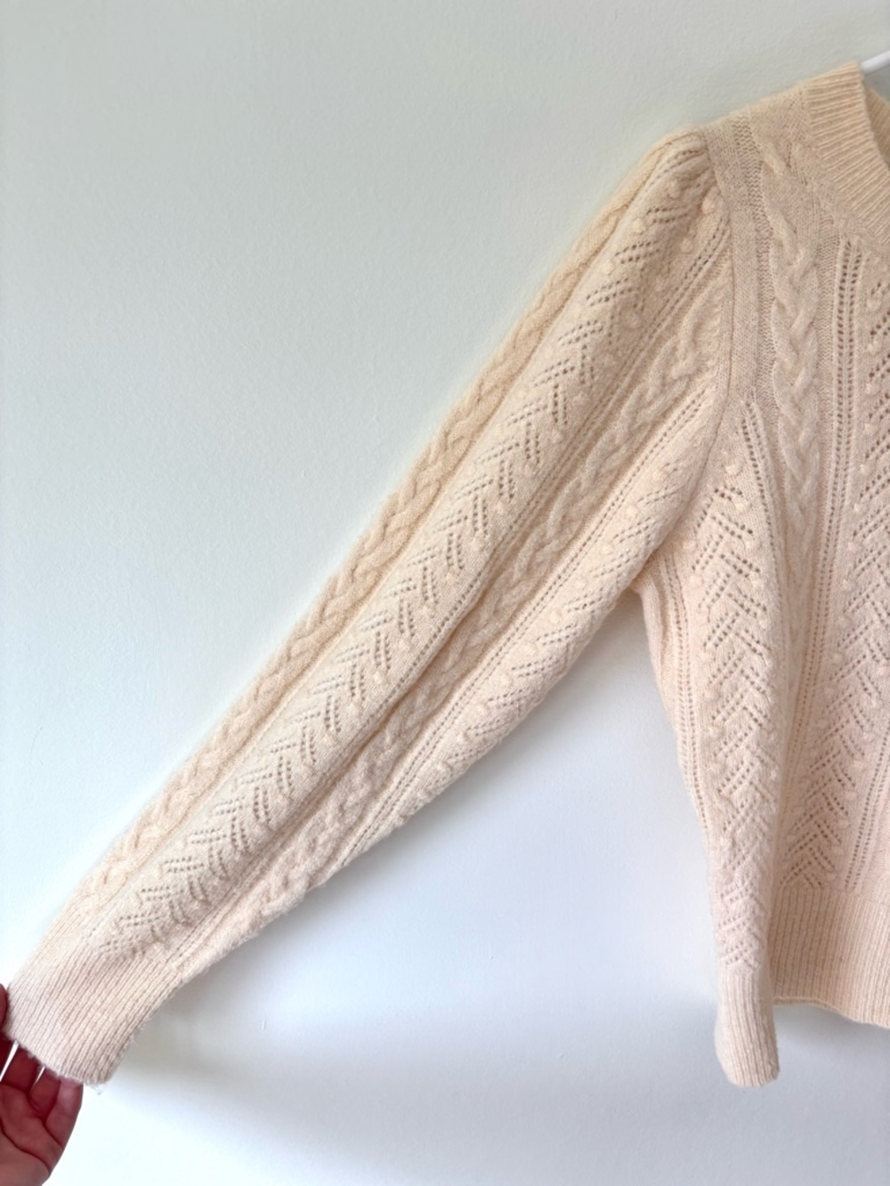 J. Crew Cream Cable Knit Chunky Crewneck Sweater Wool Alpaca Blend Fisherman - Picture 5 of 6
